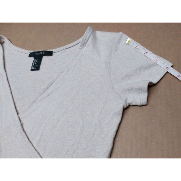 FOREVER 21 Womens Small Cream Wrap Dress A Line Cap Sleeve V Neck Fitted Beach - Picture 9 of 12